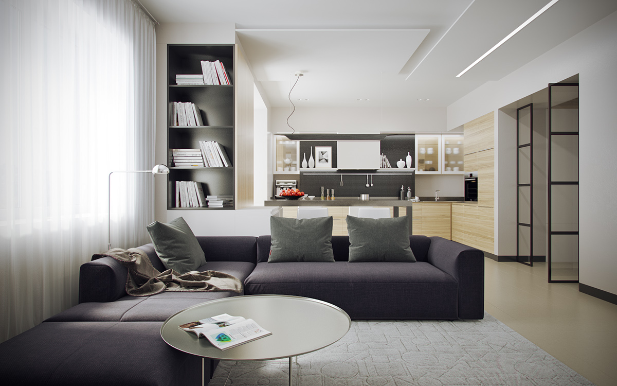 黑色、白色和灰色的色调可以创造一个现代大气的空间，低调的色彩弥漫，朴实的墙暖设计，舒适自然的家具，家，就是这么简单舒适。